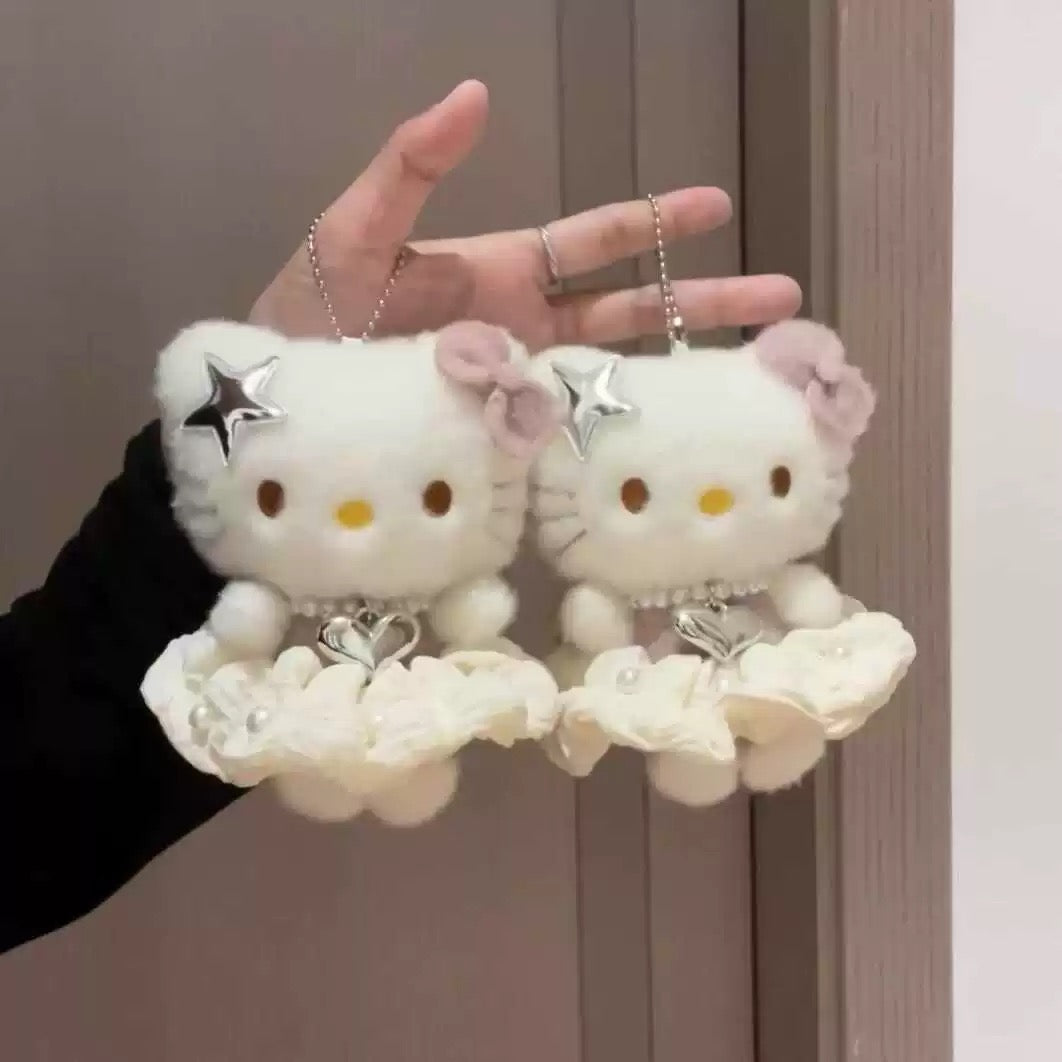 Kitty silver star plushie keychain