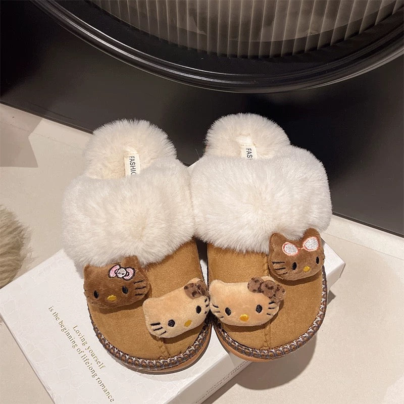 Khaki Kitty Fur Slippers