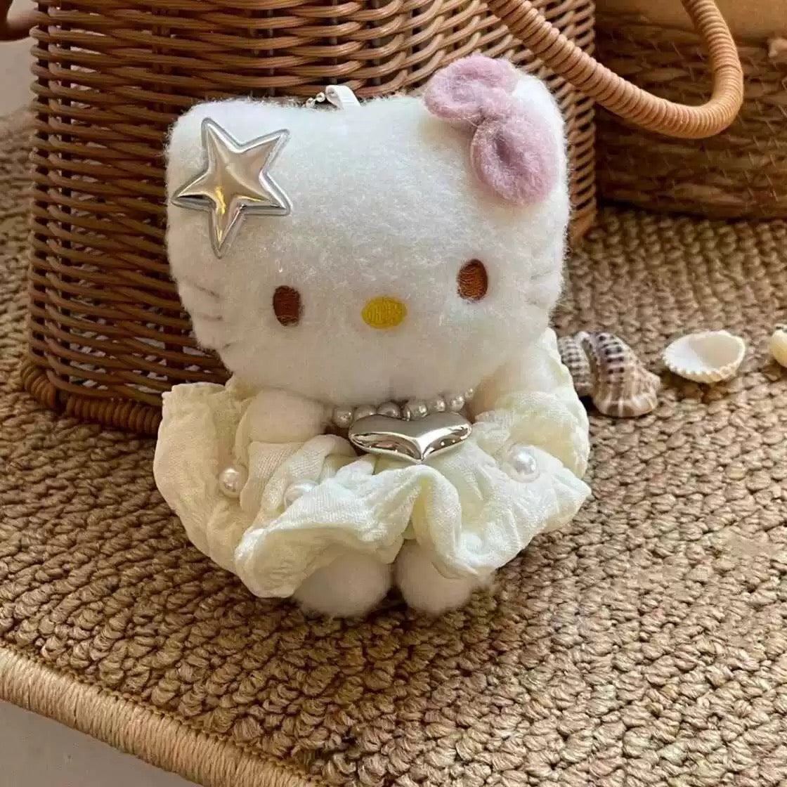 Kitty silver star plushie keychain