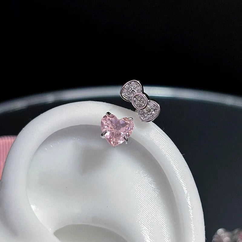 Kitty Helix Pink Heart Earrings