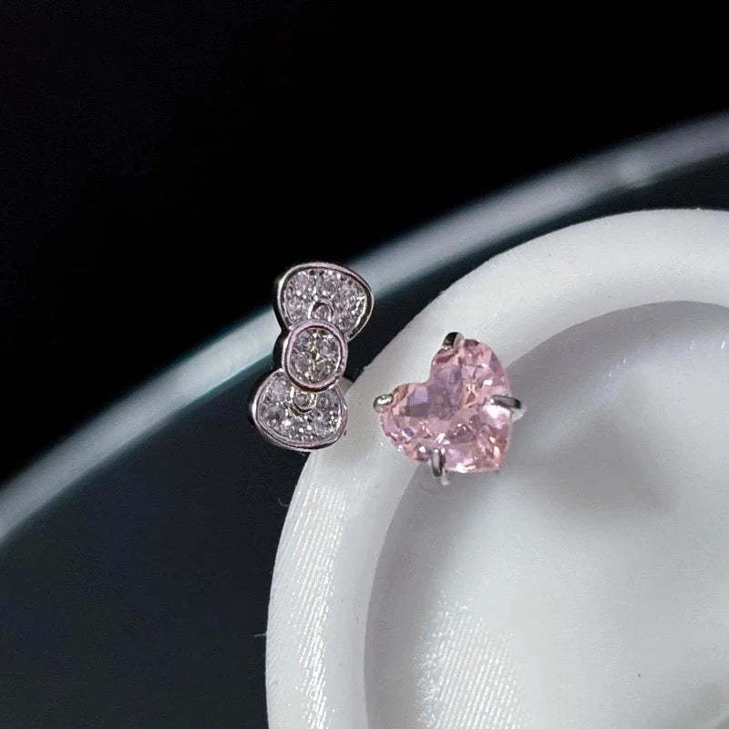 Kitty Helix Pink Heart Earrings