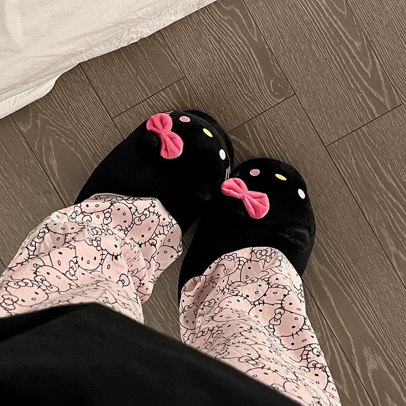 Black and Pink H-Kitty Slippers