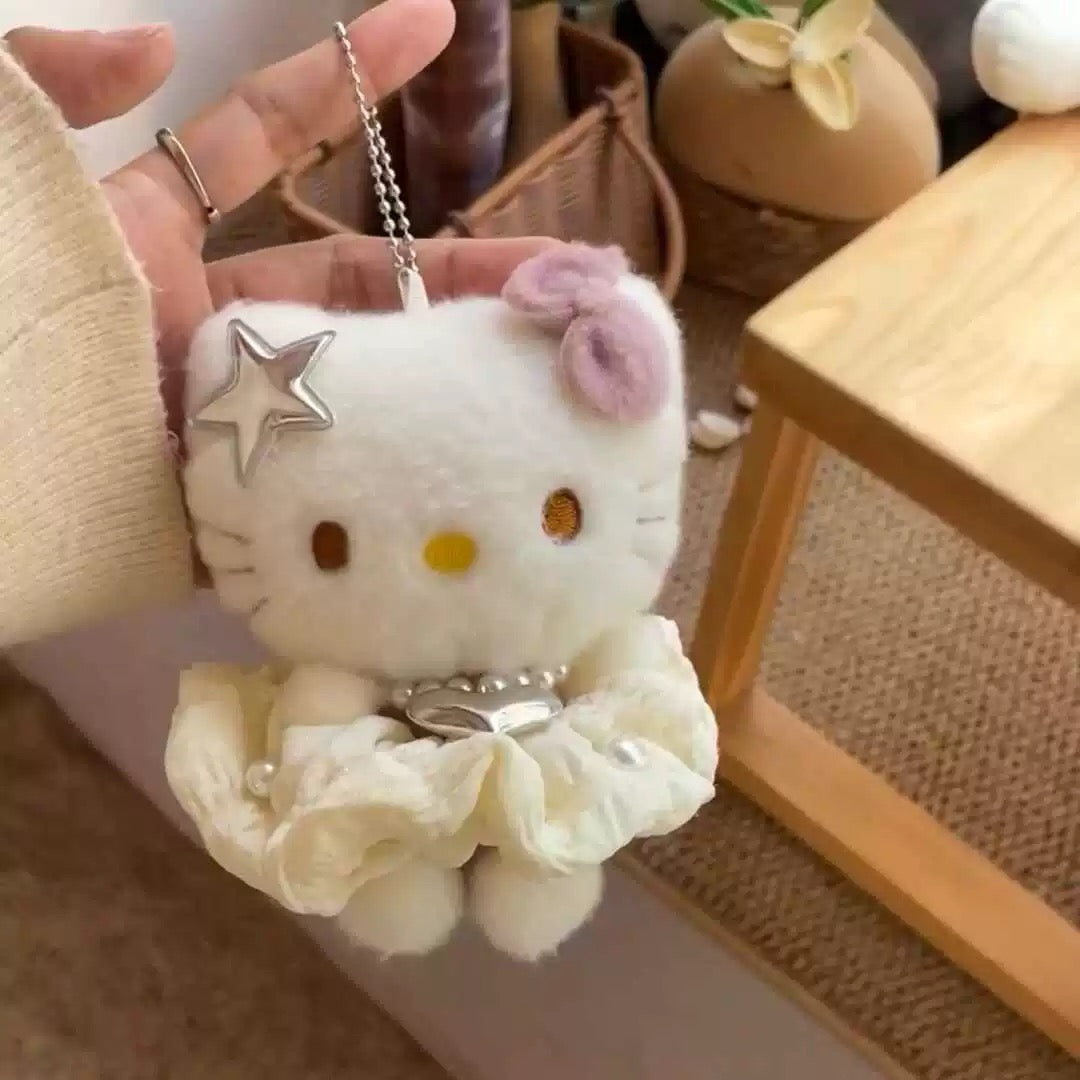 Kitty silver star plushie keychain