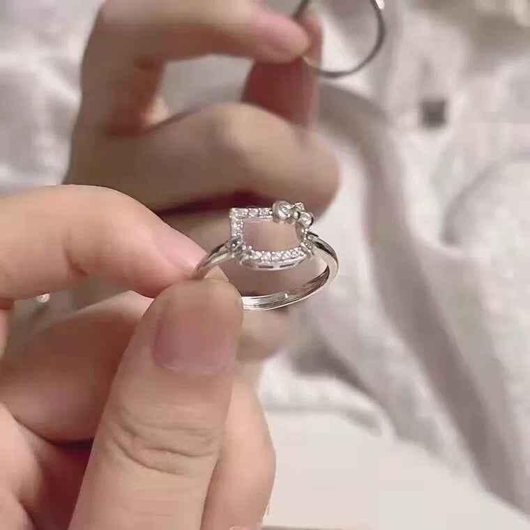 Silver Kitty Outline Ring