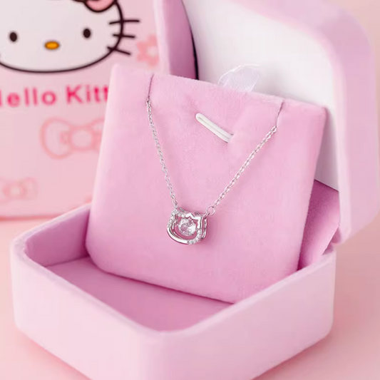 Hello Kitty Beating Heart Necklace- Silver