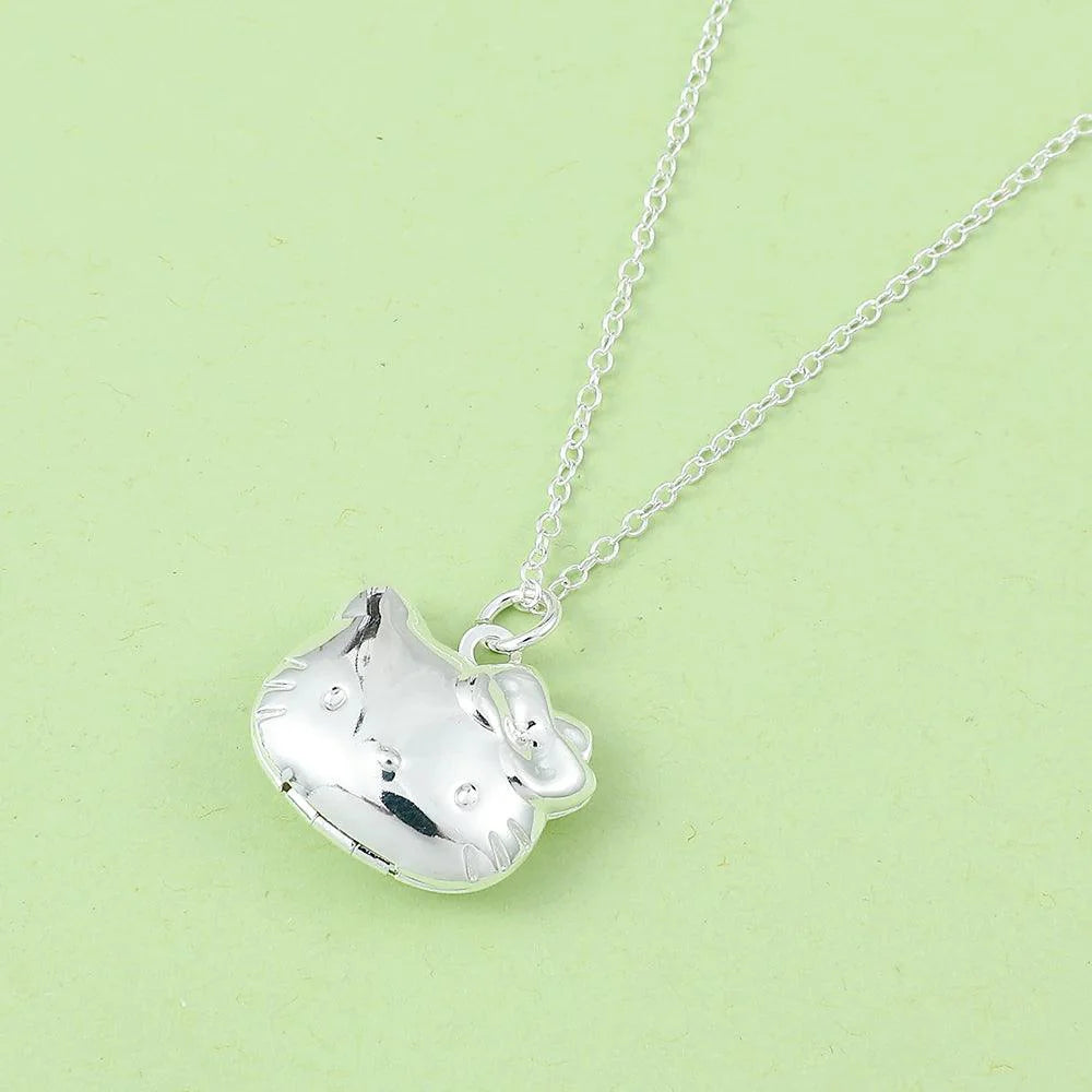 Kitty Locket Necklace Silver