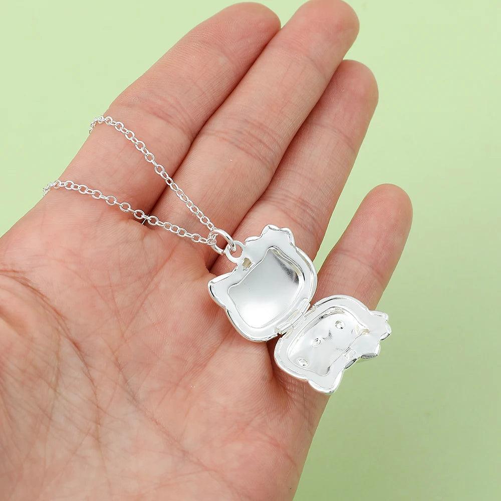 Kitty Locket Necklace Silver