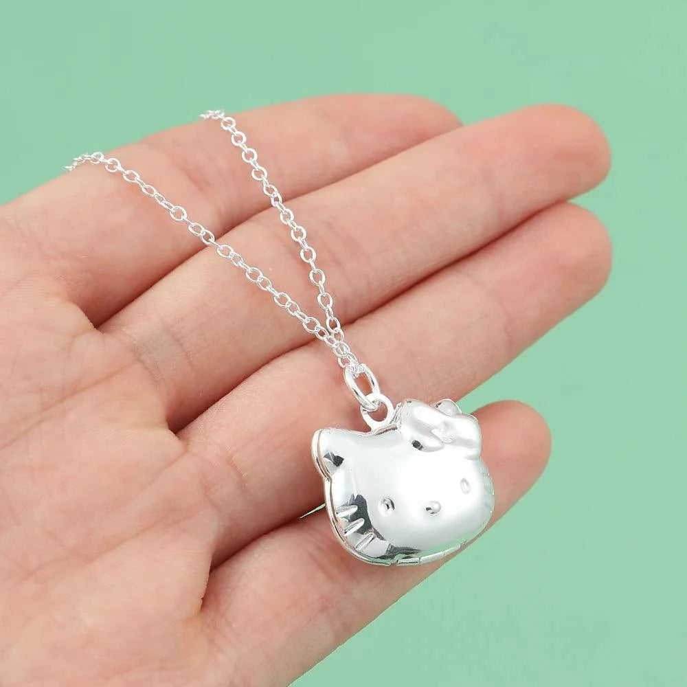 Kitty Locket Necklace Silver